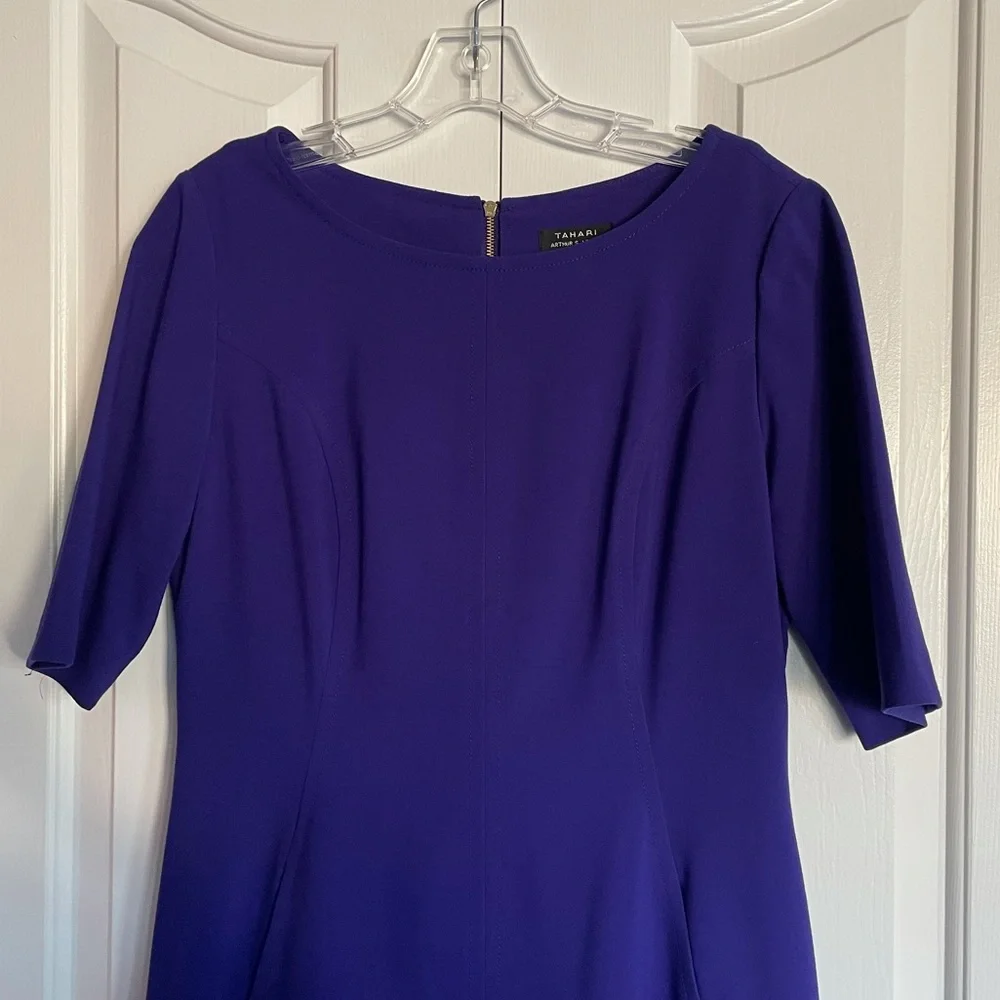 Tahari Seamed A Line half sleeve blue violet dress M 10 EUC - Picture 4 of 15